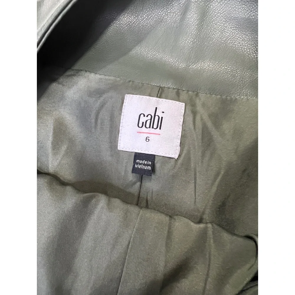 Cabi Dark Sage Green Faux Leather Paneled Midi Skirt Size 6 Front Slit Pockets